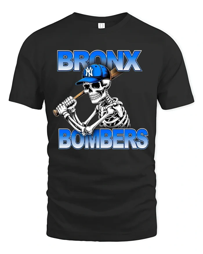 Bronx Bombers Skull Baseball Street Legend Graphic Tee - black t-shirt on white background