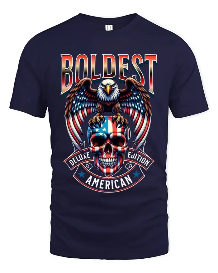 Boldest American Eagle Skull Freedom Spirit Graphic Tee Shirt - navy t-shirt on white background