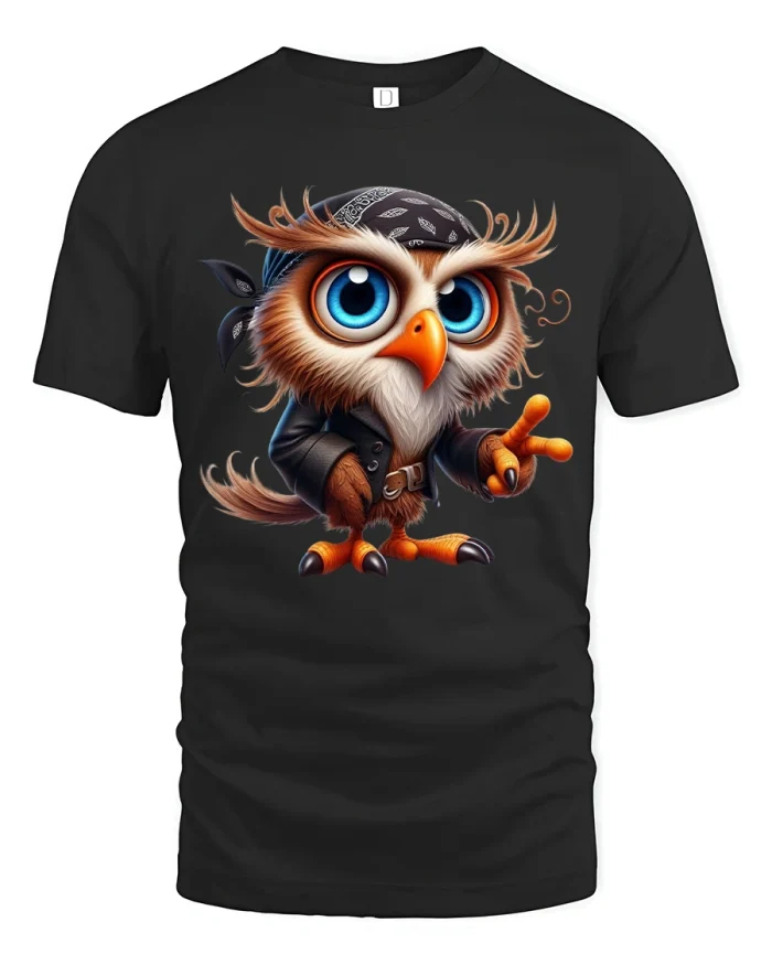 Cool Owl Street Style Art Graphic Tee With Bold Attitude - black t-shirt on white background