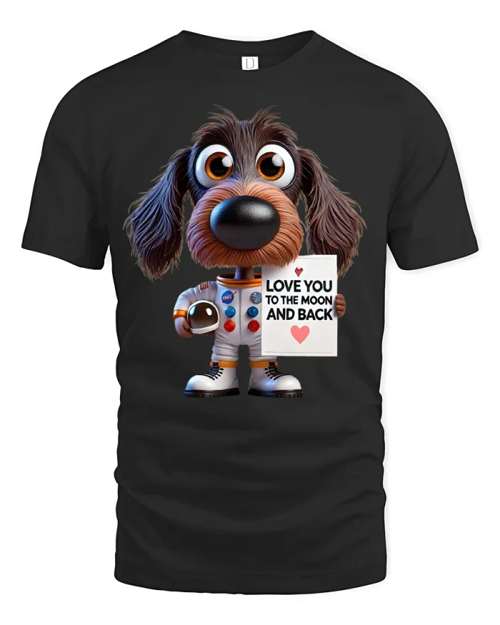Cute Astronaut Dog Love You To The Moon And Back Tee Shirt - black t-shirt on white background