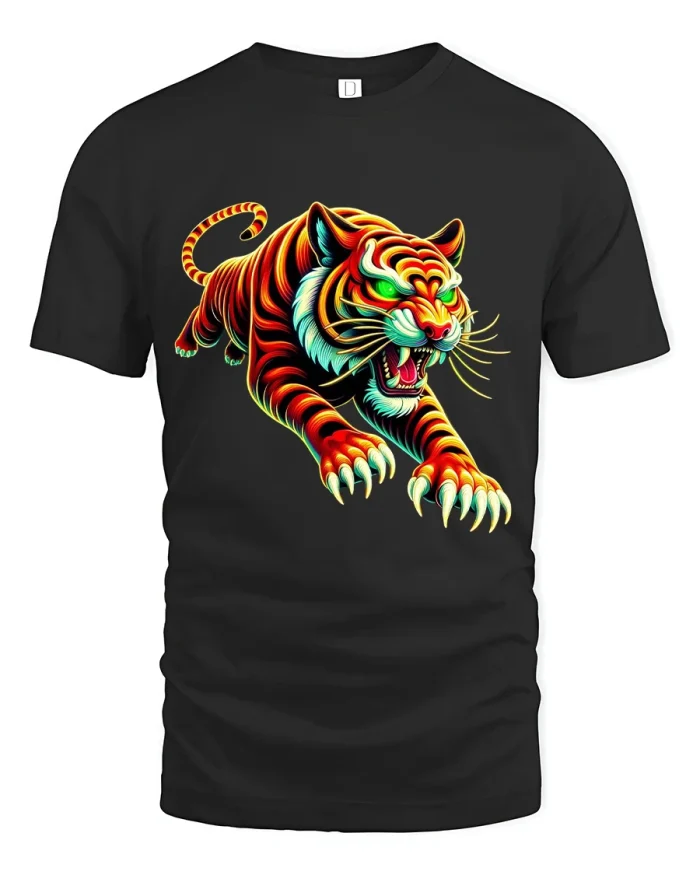 Neon Rage Tiger Graphic T Shirt Bold Wild Energy Street Art - black t-shirt on white background
