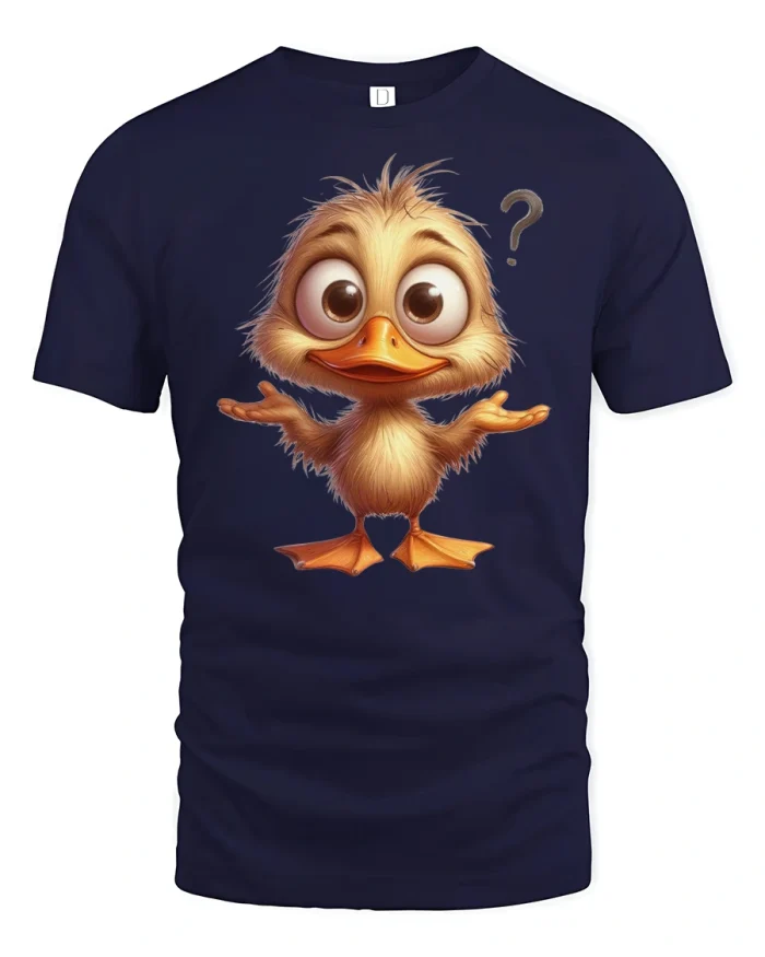 Cute Confused Duck Cartoon Graphic T Shirt Funny Mood Art - navy t-shirt on white background