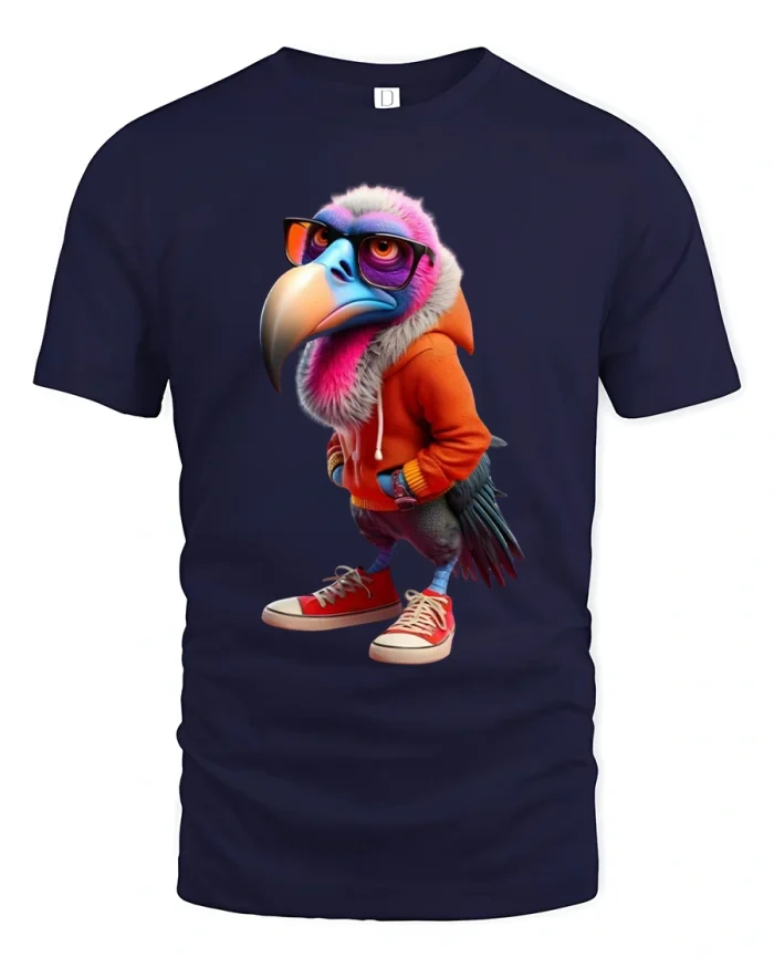 Cool Street Vulture Tee With Hoodie Sneakers And Urban Style - navy t-shirt on white background
