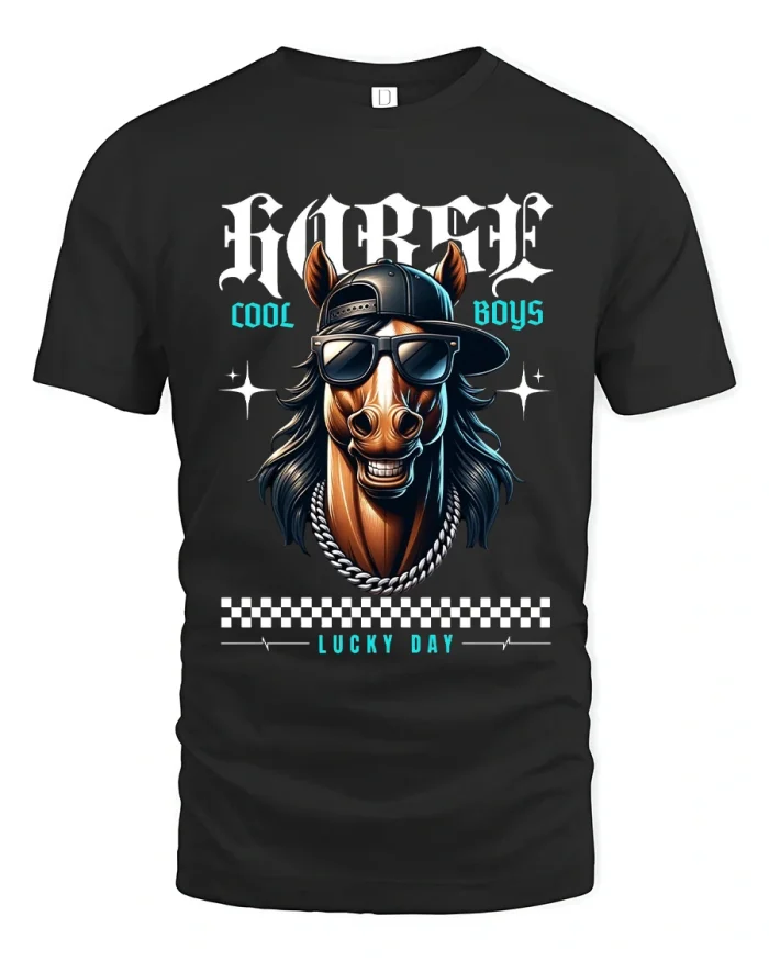 Cool Horse Street Style Tee Funny Urban Graphic T Shirt - black t-shirt on white background