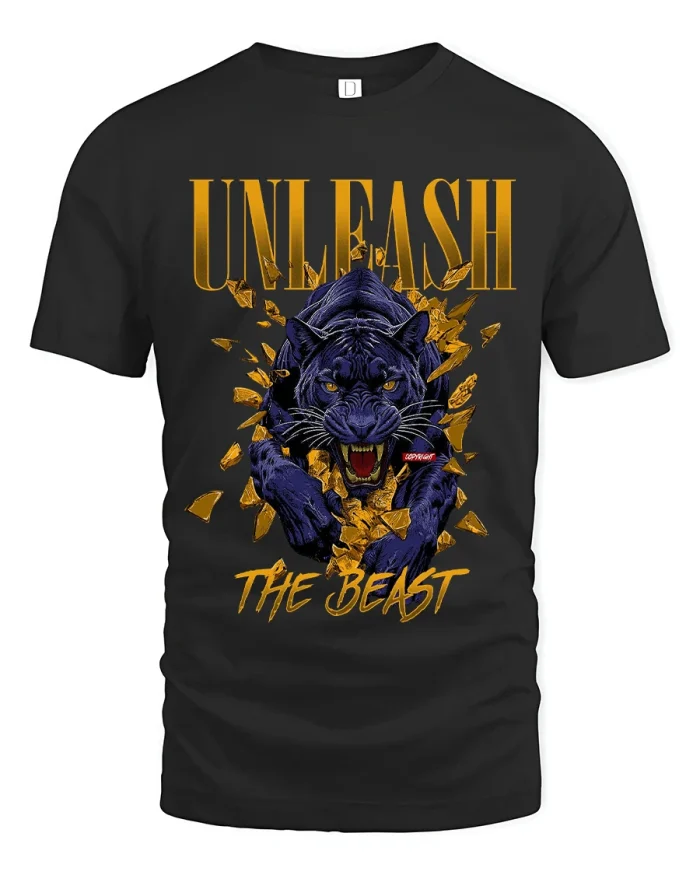Unleash The Beast Panther Tee Fierce Power Graphic T Shirt - black t-shirt on white background