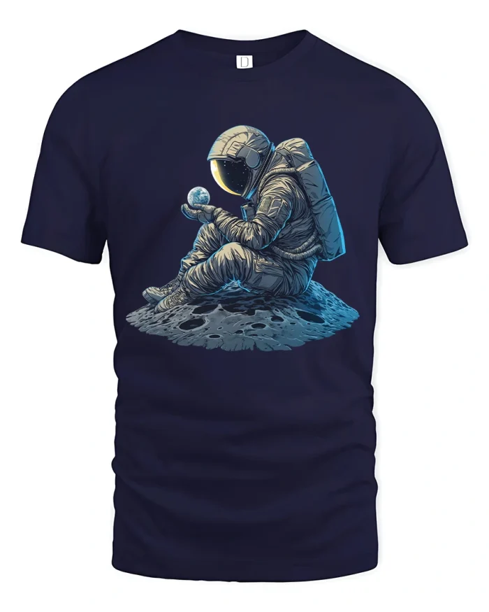 Lonely Astronaut Moon Tee Space Dream Graphic T Shirt - navy t-shirt on white background