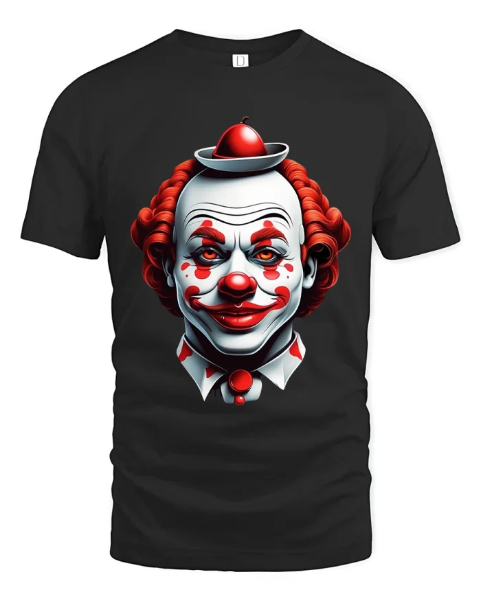 Creepy Smiling Clown Horror Art Illustration Bold Graphic T Shirt - black t-shirt on white background