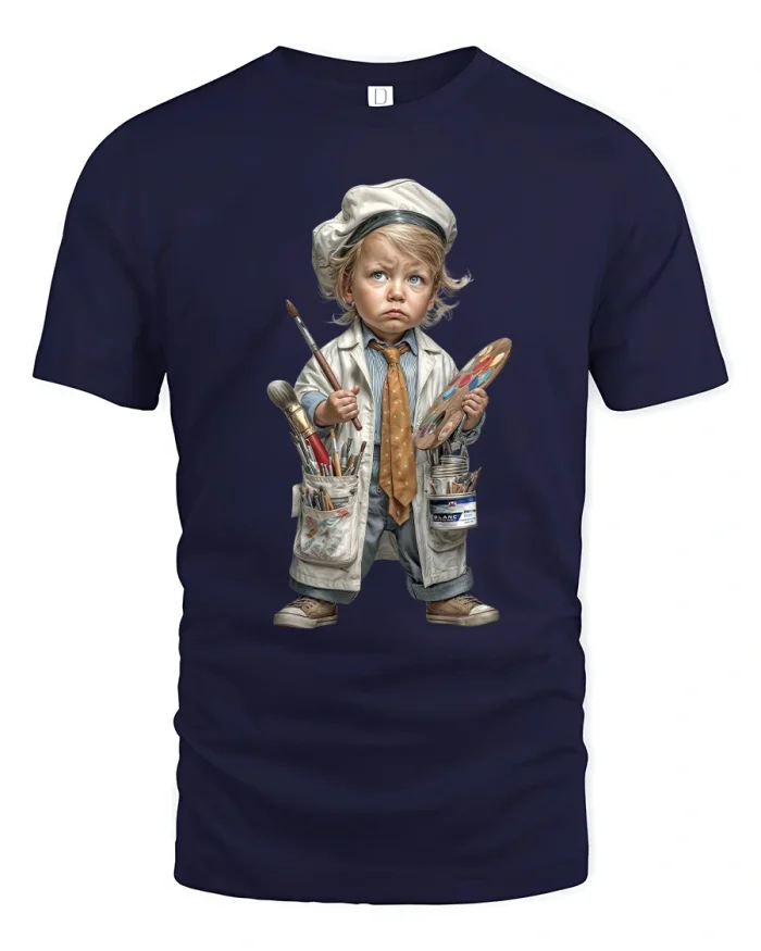 Cute Little Artist Kid With Paint Palette Funny Graphic T Shirt - navy t-shirt on white background