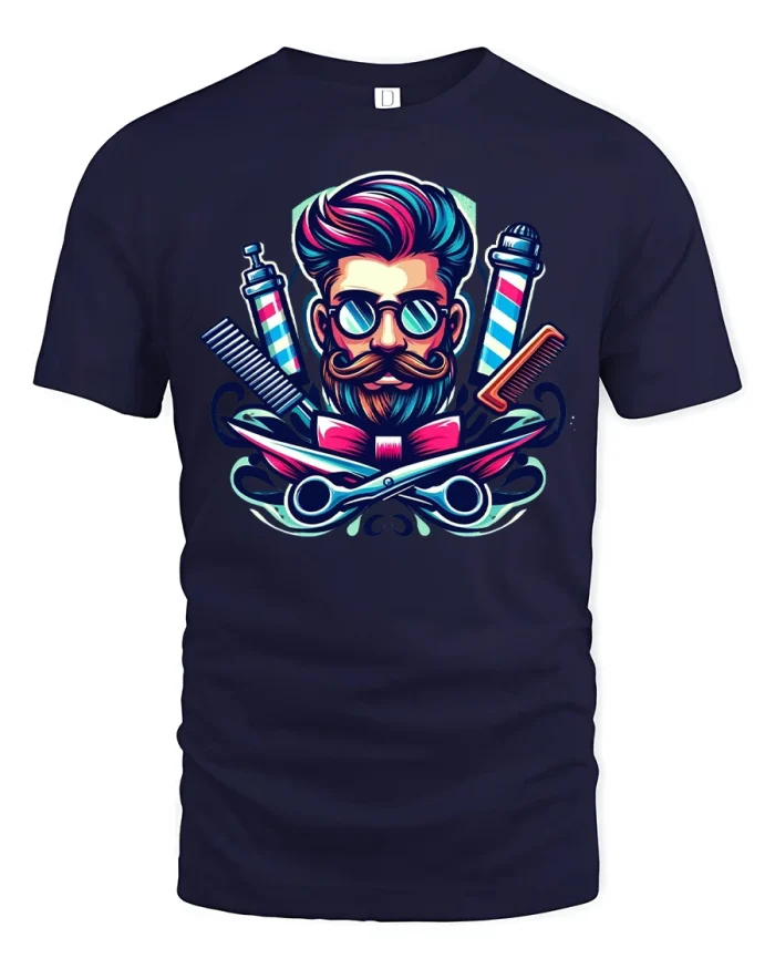 Cool Barber Graphic Tee With Vintage Scissors And Classic Style Art - navy t-shirt on white background