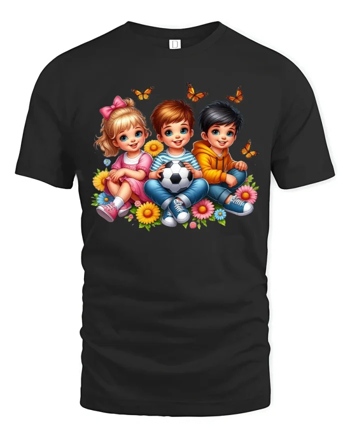 Cute Best Friends Cartoon Kids Art Graphic T Shirt Tee - black t-shirt on white background