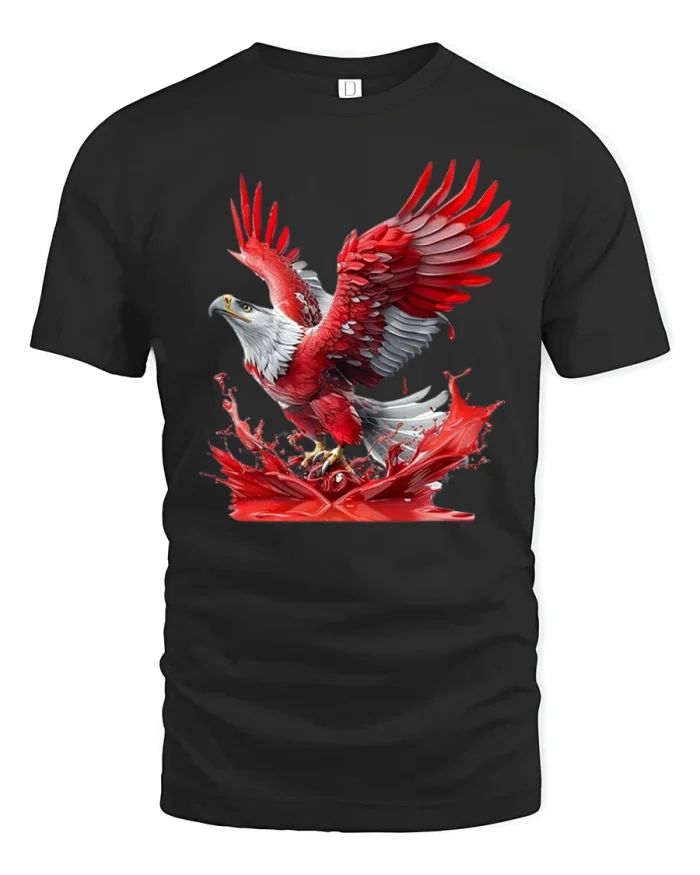 Fierce Red Eagle Splash Art Powerful Graphic Tshirt Tee - black t-shirt on white background