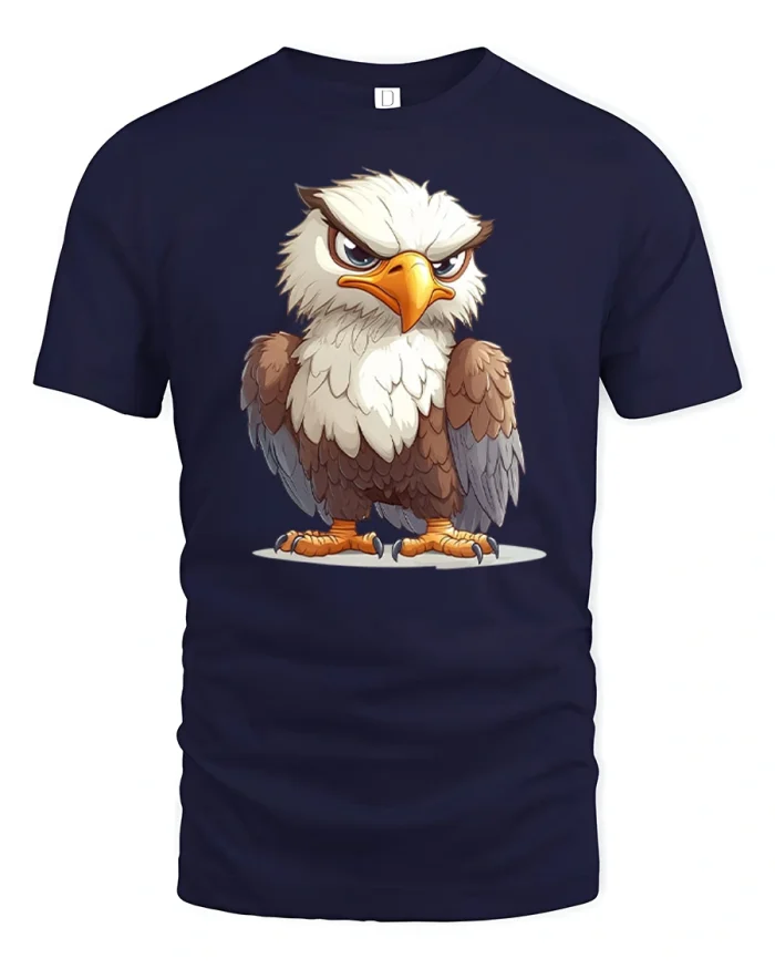 Angry Eagle Attitude Cartoon Illustration Bold Graphic Tee - navy t-shirt on white background