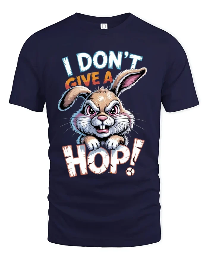 Funny Angry Bunny Quote T Shirt I Dont Give A Hop Graphic Tee - navy t-shirt on white background