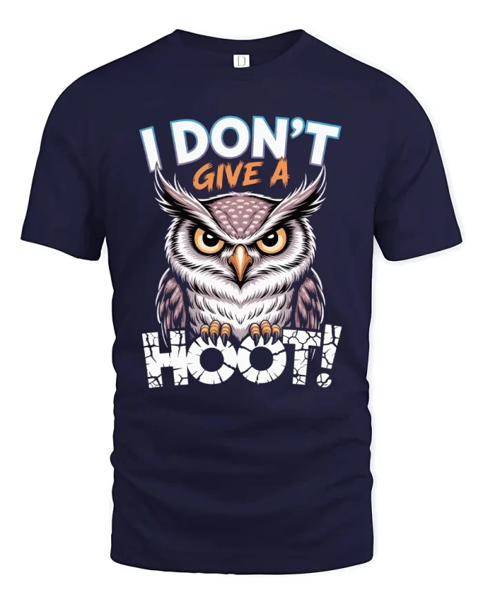 Funny Angry Owl Quote T Shirt I Dont Give A Hoot Graphic Tee - navy t-shirt on white background