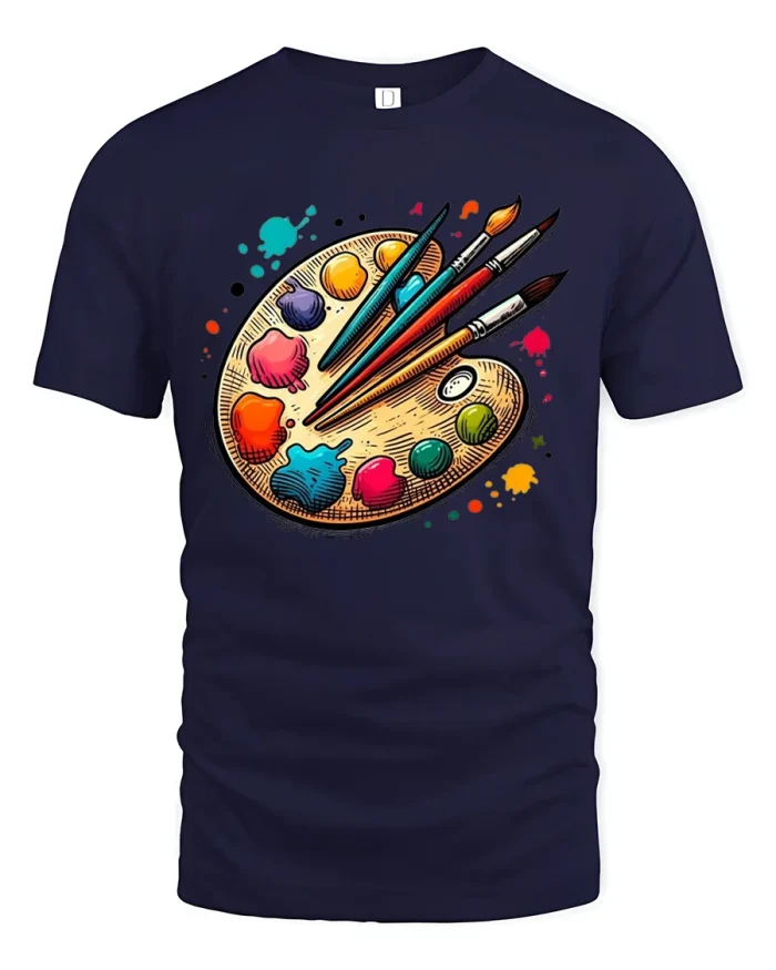 Colorful Artist Paint Palette Graphic Tee With Creative Spirit - navy t-shirt on white background