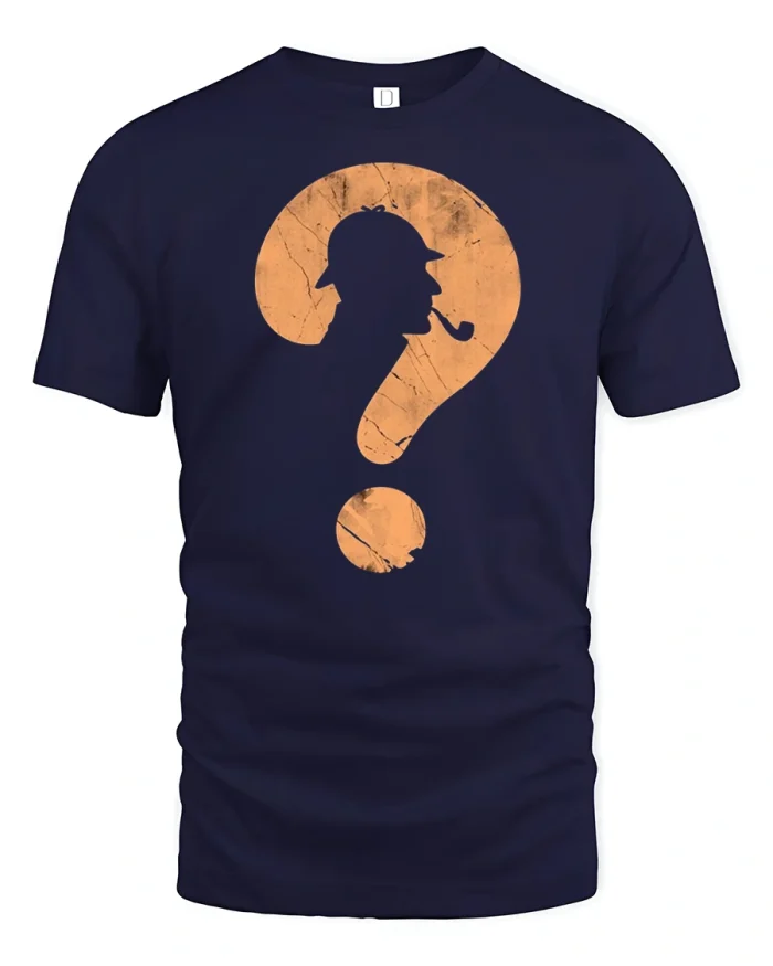 Mystery Detective Question Mark Silhouette Graphic Tee - navy t-shirt on white background