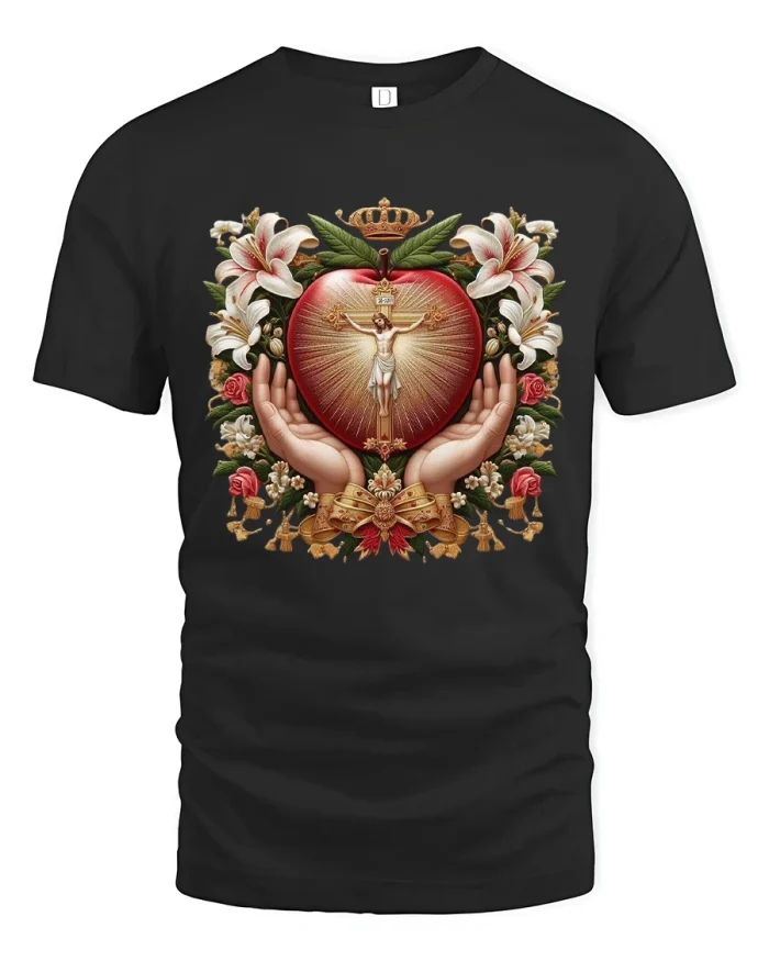 Sacred Heart Of Jesus Religious Art Graphic T Shirt Design - black t-shirt on white background