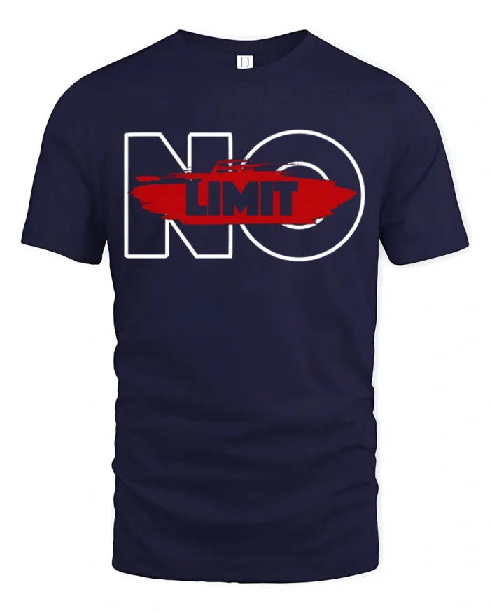 No Limit Bold Motivation Statement Typography Graphic T Shirt - navy t-shirt on white background