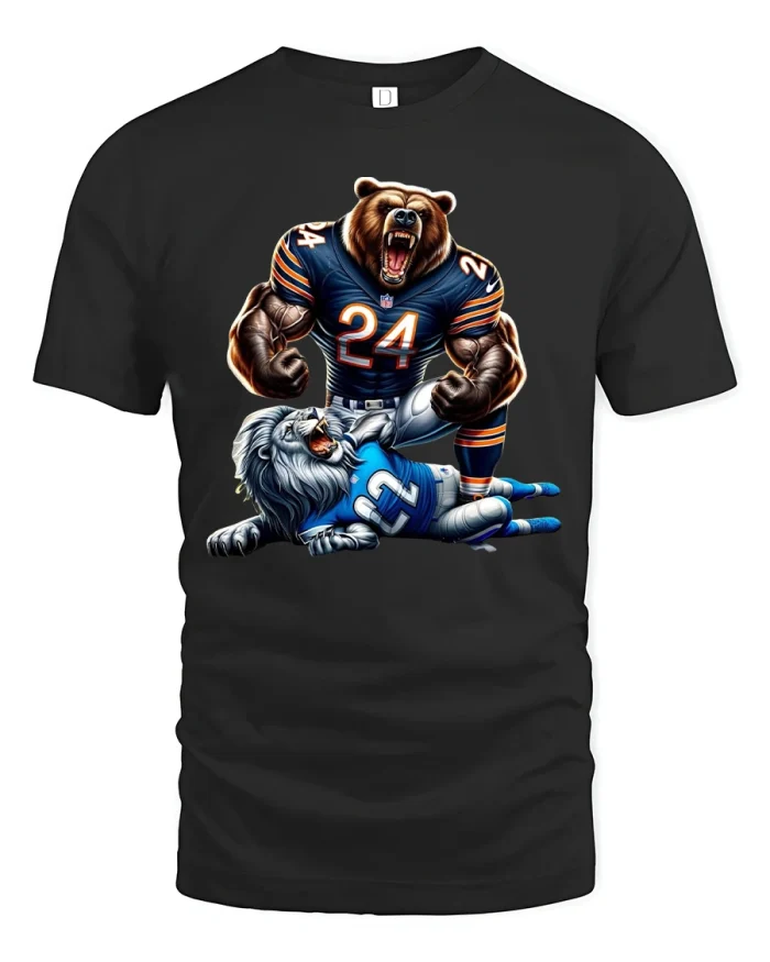 Savage Football Bear Graphic Tee With Fierce Animal Power Art - black t-shirt on white background