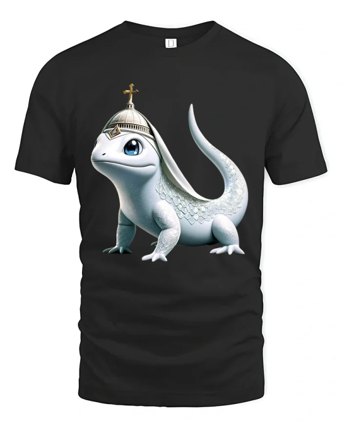 Cute Fantasy Lizard Cathedral Crown Illustration Graphic Tshirt Tee - black t-shirt on white background