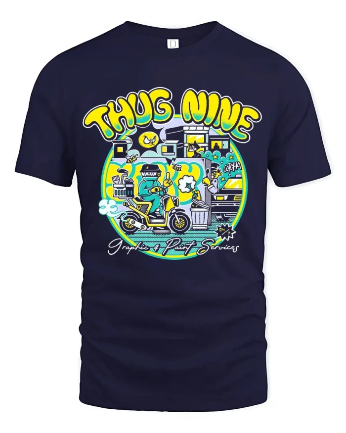 Thug Nines Graphic and Paint Services Street Art Tshirt Tee - navy t-shirt on white background