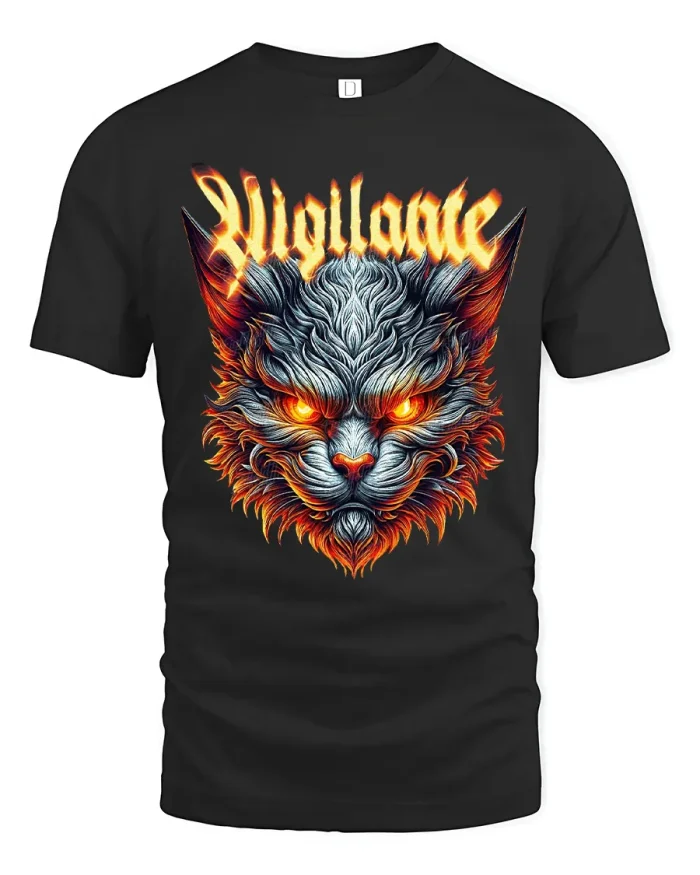Savage Fire Wolf Head Tee Fierce Dark Fantasy Art T Shirt - black t-shirt on white background