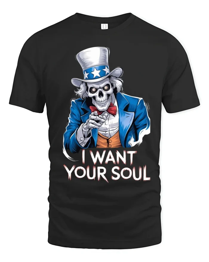 Creepy Uncle Sam Skeleton Tee Dark Humor Graphic T Shirt - black t-shirt on white background