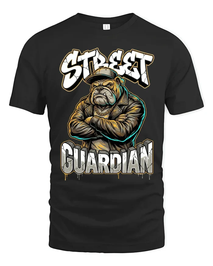 Street Guardian Bulldog Tee Urban Protector Graphic T Shirt - black t-shirt on white background