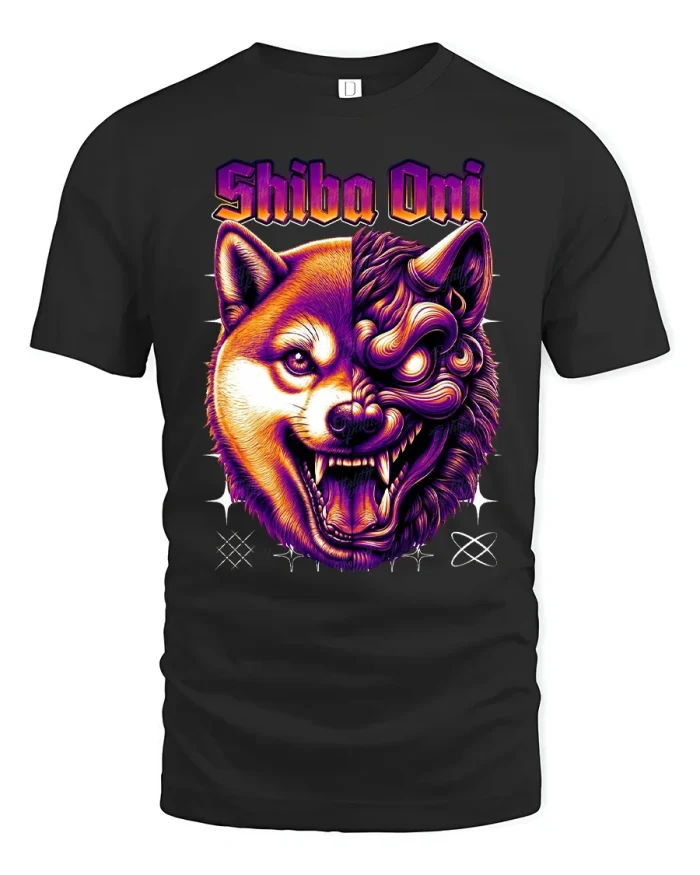 Shiba Oni Split Face Tee Fierce Japanese Demon Dog Tshirt - black t-shirt on white background