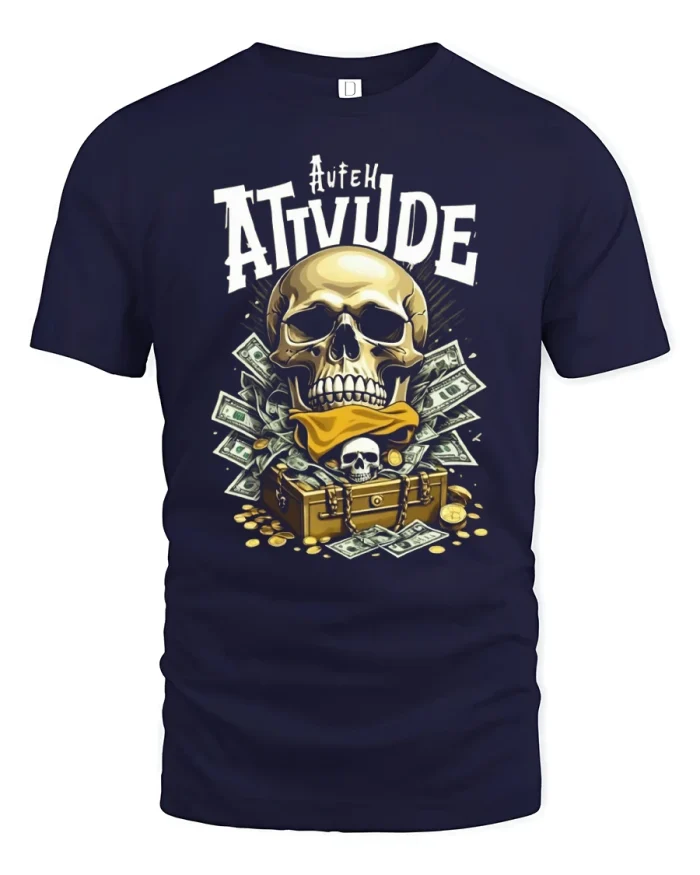 Rich Attitude Skull Money Graphic Tee Tshirt Design - navy t-shirt on white background