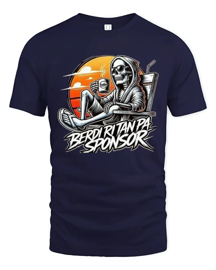 Berdi Ritanpa Sponsor Funny Skeleton Coffee Graphic T Shirt Tee - navy t-shirt on white background