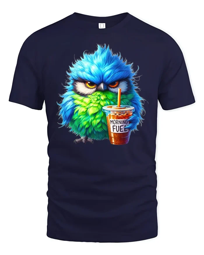 Grumpy Morning Fuel Owl Coffee Lover Graphic Tshirt Tee - navy t-shirt on white background