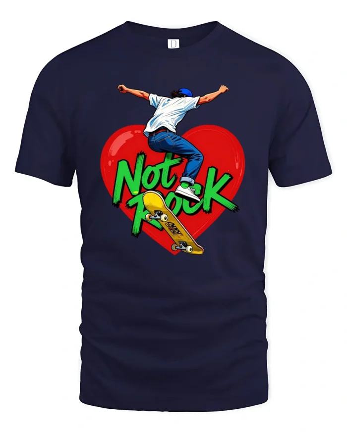 Not Rock Skateboard Heart Tshirt With Bold Street Art - navy t-shirt on white background
