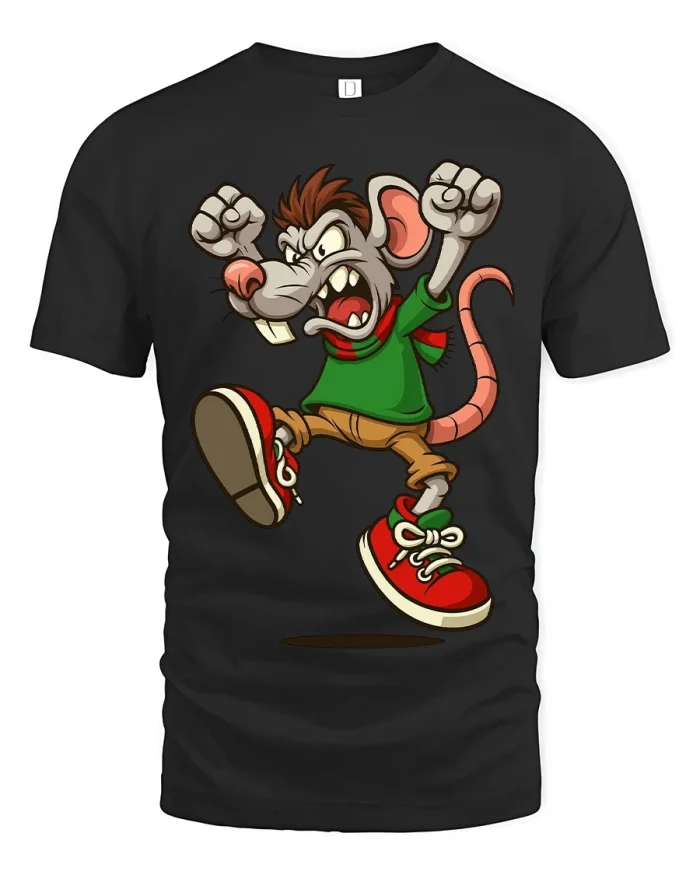 Angry Cartoon Rat Tshirt With Funny Street Style Attitude - black t-shirt on white background