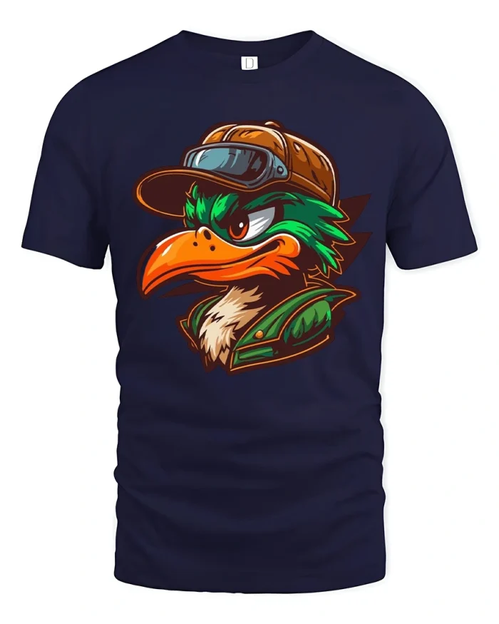 Cool Cartoon Duck Tee With Bold Attitude Street Style Art - navy t-shirt on white background