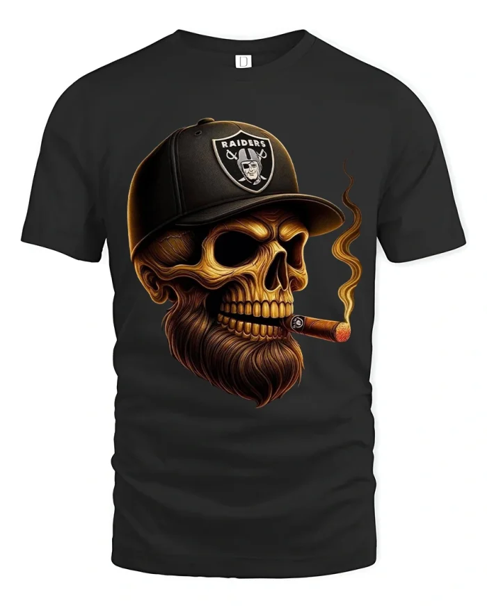 Skull Cigar Raiders Tshirt Bold Street Art Graphic Style - black t-shirt on white background