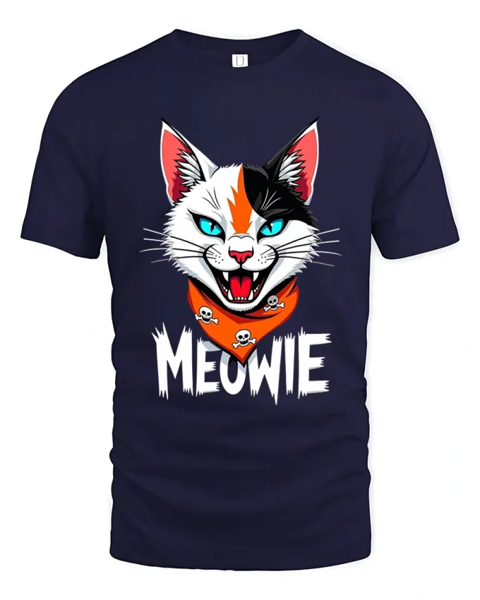 Meowie Angry Cat Tshirt Funny Punk Cartoon Graphic Art - navy t-shirt on white background