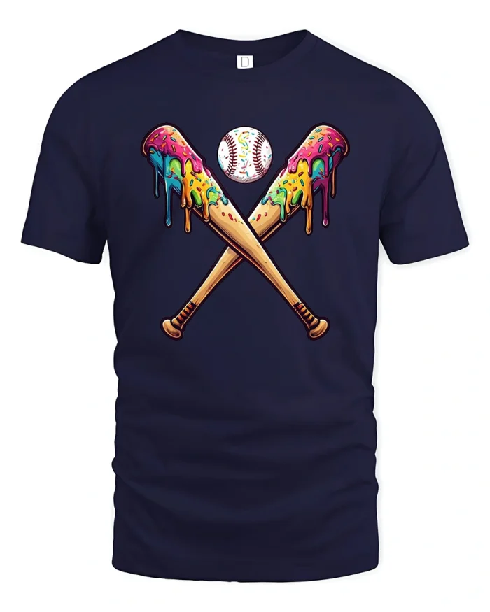 Colorful Baseball Bats Tshirt Fun Sports Art Design - navy t-shirt on white background