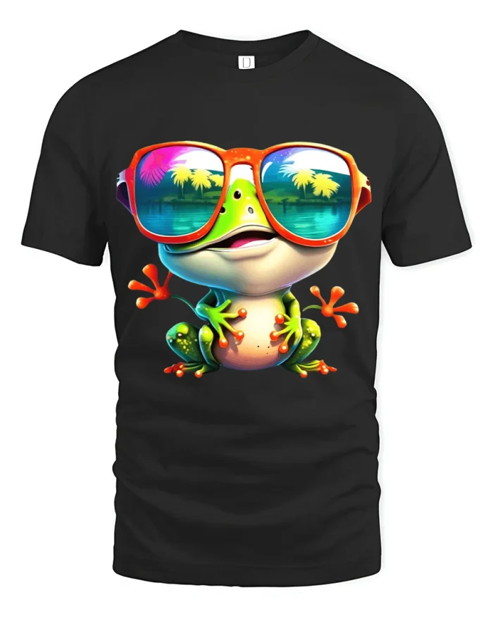 Cool Frog With Sunglasses Graphic T Shirt Tropical Vibes - black t-shirt on white background