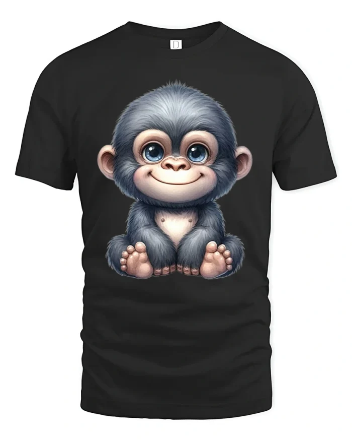 Cute Baby Monkey Graphic T Shirt With Big Blue Eyes - black t-shirt on white background