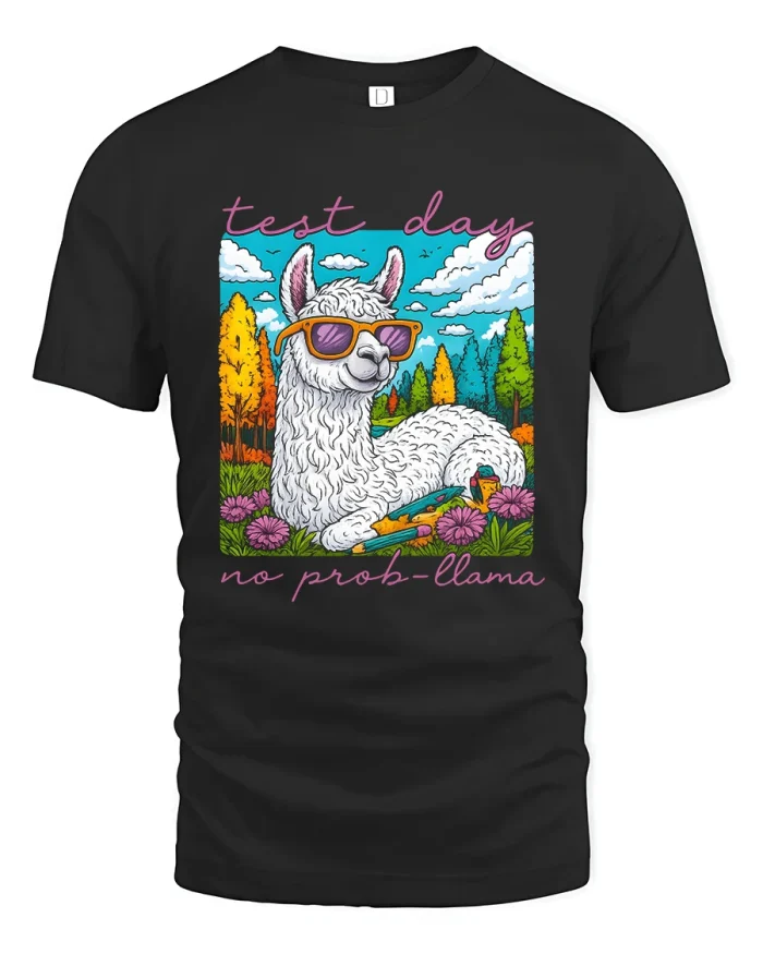 Test Day No Prob Llama Funny Llama Graphic T Shirt - black t-shirt on white background