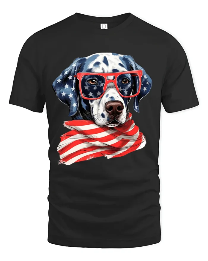 Patriotic Dog Graphic T Shirt American Flag Sunglasses - black t-shirt on white background