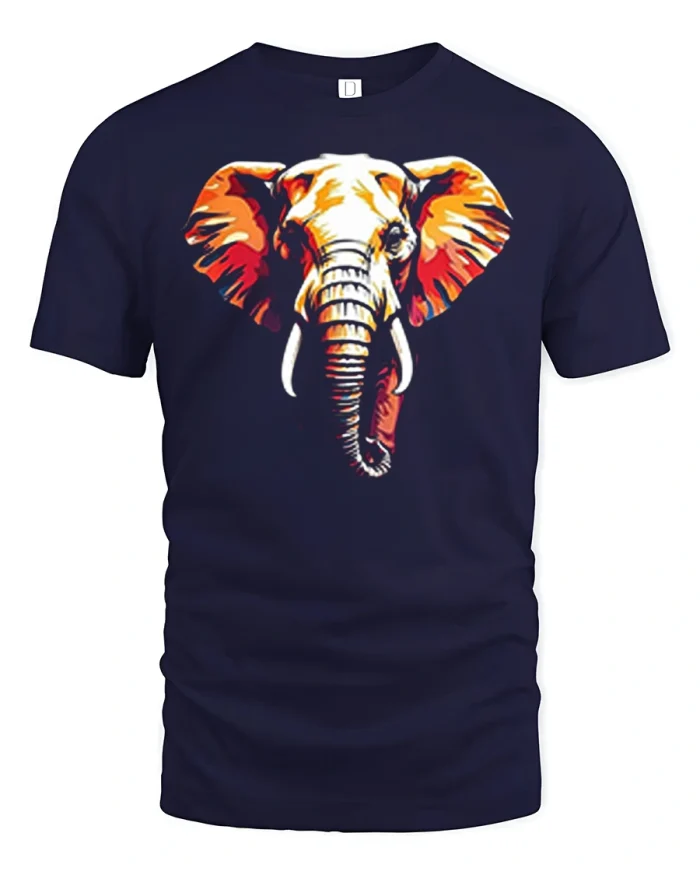Colorful Elephant Head Graphic T Shirt Bold Wildlife Art - navy t-shirt on white background