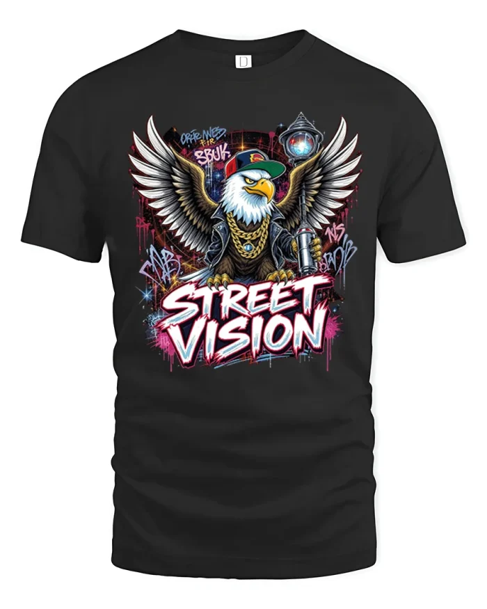 Street Vision Eagle Graffiti Urban Graphic T Shirt - black t-shirt on white background