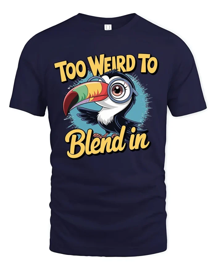 Too Weird To Blend In Toucan Graphic T Shirt - navy t-shirt on white background