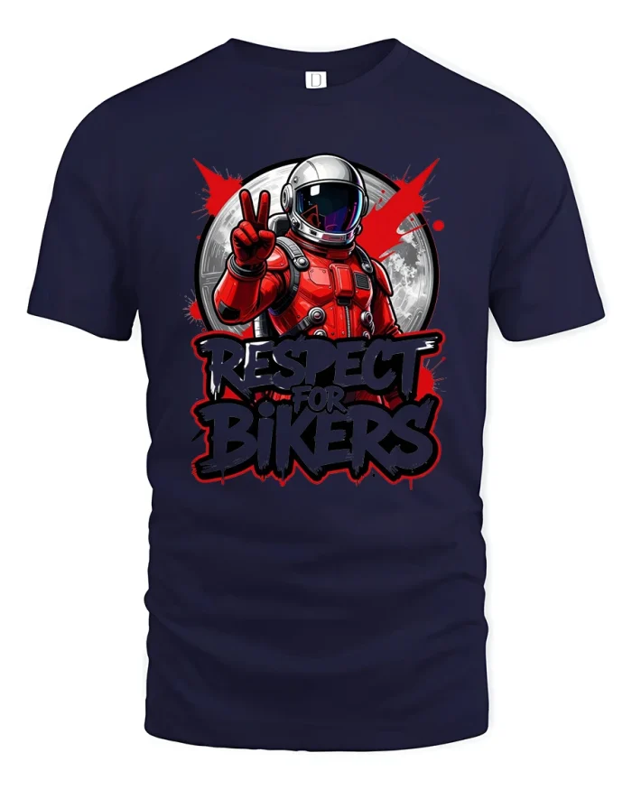 Respect For Bikers Astronaut Graphic T Shirt - navy t-shirt on white background