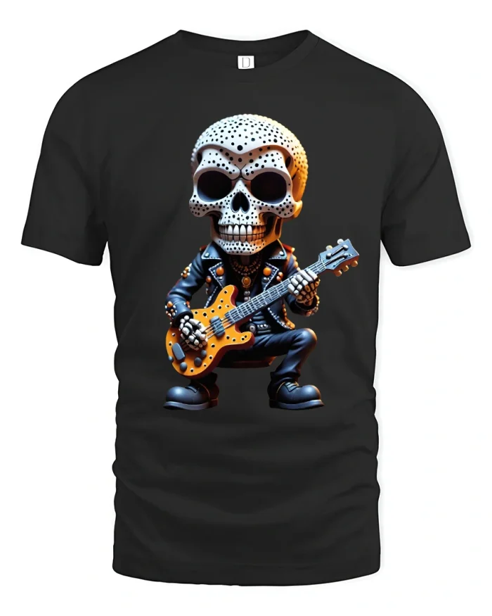 Rock Star Skull Guitarist Graphic T Shirt - black t-shirt on white background