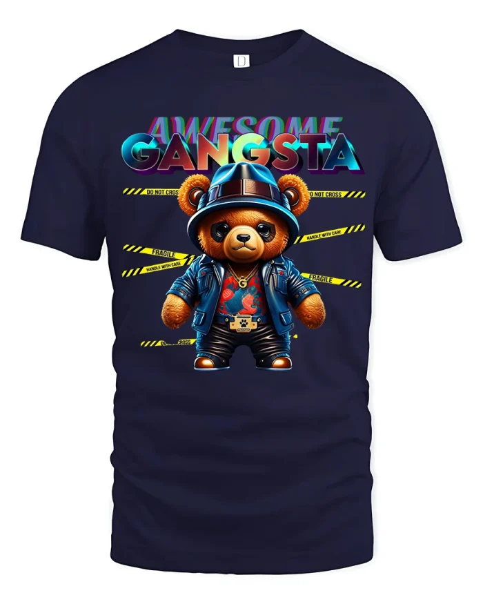 Awesome Gangsta Teddy Bear Graphic T Shirt - navy t-shirt on white background