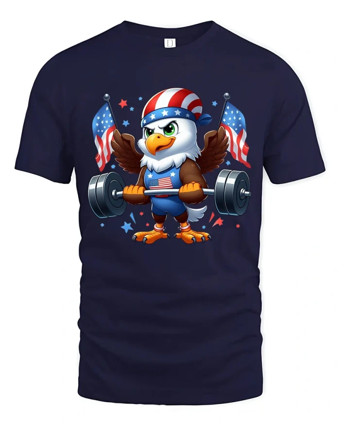 Patriotic Eagle Weightlifting USA Graphic T Shirt - navy t-shirt on white background