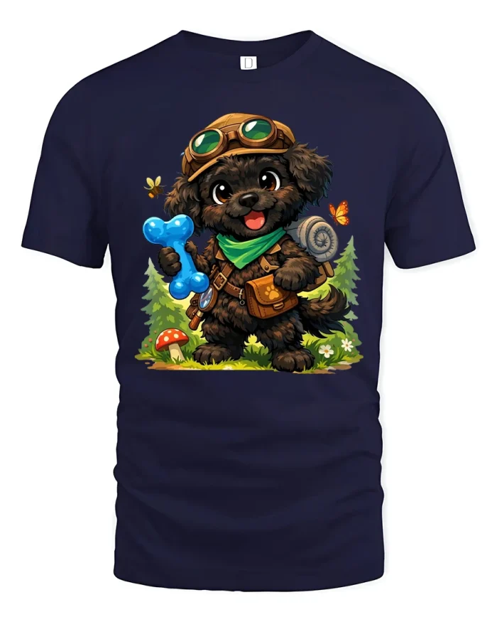 Cute Adventure Puppy Explorer Graphic T Shirt - navy t-shirt on white background